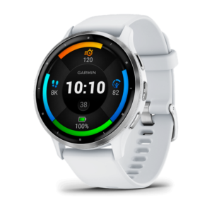 Venu 3 Silver Stainless Steel Bezel with Whitestone Case and Silicone Band