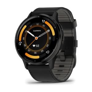 Venu 3 Slate Stainless Steel Bezel with Black Case and Leather Band (includes black silicone band)